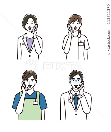 Set of medical staff making phone calls Set of medical staff making phone calls 113811370