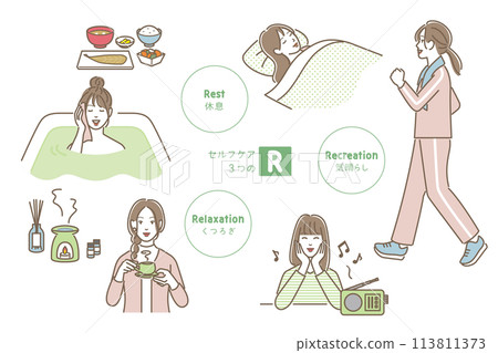 一位年輕女性正在實踐「三盧比」自我保健 一位年輕女性正在實踐「三盧比」自我保健 113811373