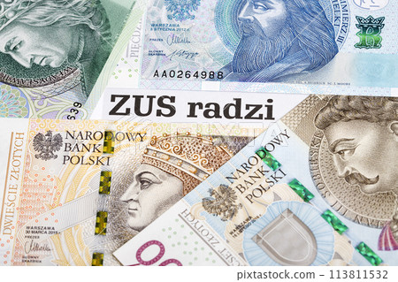 ZUS - Polish Social Insurance Institution - on the background of the Polish Zloty 113811532