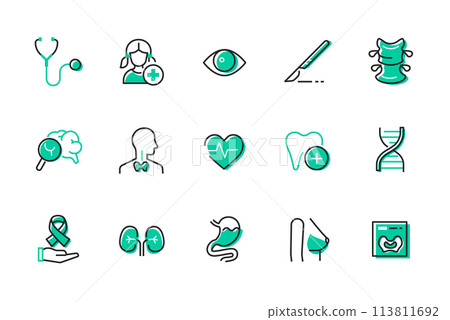 Medicine and the human body - set of line design style icons Medicine and the human body - set of line design style icons 113811692