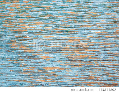 Old weathered textured wooden background. Rustic classic background for copy space. Painted blue wooden plank. 113811802