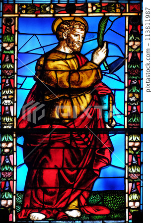 Stained glass window in the Santi Paolino e Donato church in Lucca, Tuscany, Italy Stained glass window in the Santi Paolino e Donato church in Lucca, Tuscany, Italy 113811987