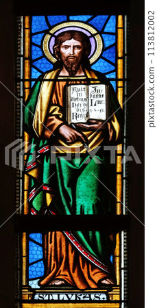 Saint Luke the Evangelist, stained glass window in parish church of Saint Mark in Zagreb, Croatia Saint Luke the Evangelist, stained glass window in parish church of Saint Mark in Zagreb, Croatia 113812002