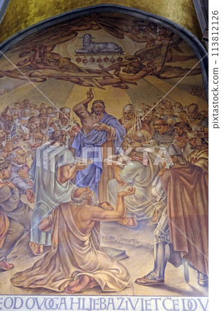 Triumph of Holy Communion, fresco in the church of St. Mark in Zagreb, Croatia 113812126
