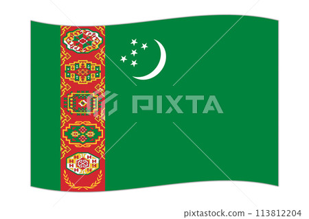 Waving flag of the country Turkmenistan. Vector illustration. Waving flag of the country Turkmenistan. Vector illustration. 113812204