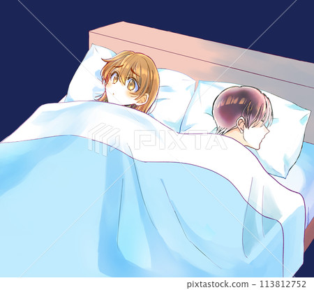 Woman in bed sad about distance from partner 113812752