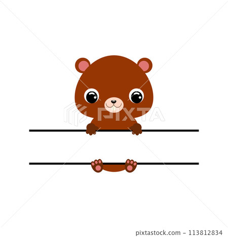 Cute beaver split monogram. Funny cartoon character for shirt, scrapbooking, greeting cards, baby shower, invitation. Bright colored childish stock vector illustration 113812834