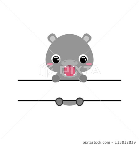 Cute hippo split monogram. Funny cartoon character for shirt, scrapbooking, greeting cards, baby shower, invitation. Bright colored childish stock vector illustration Cute hippo split monogram. Funny cartoon character for shirt, scrapbooking, greeting cards, baby shower, invitation. Bright colored childish stock vector illustration 113812839