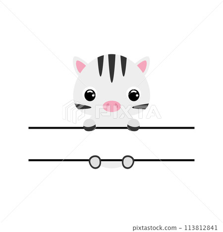 Cute zebra split monogram. Funny cartoon character for shirt, scrapbooking, greeting cards, baby shower, invitation. Bright colored childish stock vector illustration 113812841
