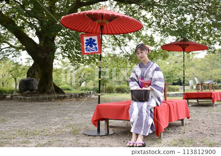 Portrait of a young woman wearing a yukata 113812900