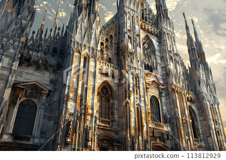 The ancient architecture of the building in the Gothic style. 113812929