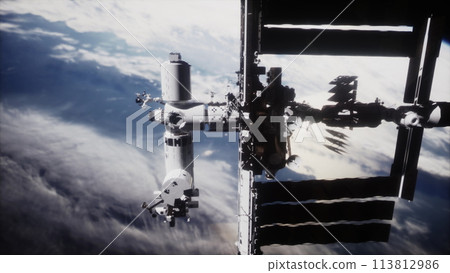 International space station on orbit of Earth planet view from outer space International space station on orbit of Earth planet view from outer space 113812986