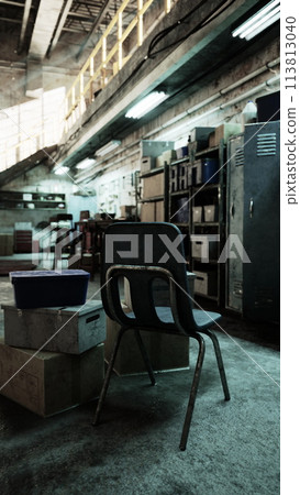 Chair and Table in Vintage Auto Repair Shop Chair and Table in Vintage Auto Repair Shop 113813040