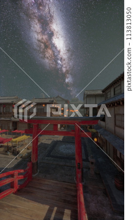 Starry Night Over Japanese Temple Complex Starry Night Over Japanese Temple Complex 113813050