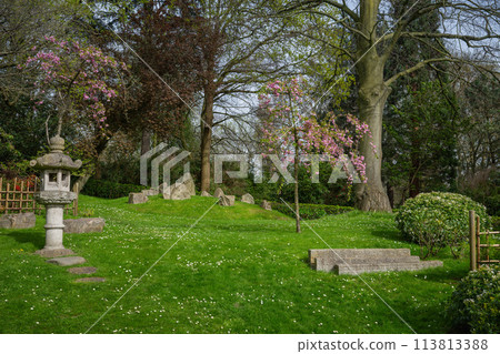 Kyoto Garden, a Japanese garden in Holland Park, London, UK. Holland Park is a public park with woods and formal gardens in the London borough of Kensington. 113813388