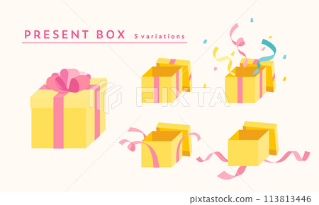 Illustration set of various gifts, simple, present, celebration, box, ribbon Illustration set of various gifts, simple, present, celebration, box, ribbon 113813446