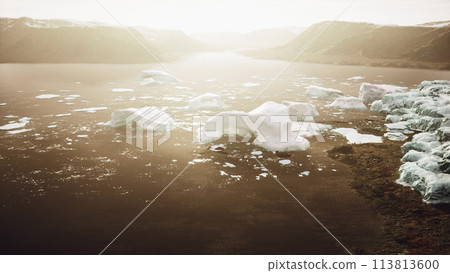 Floating ice chunks on water Floating ice chunks on water 113813600