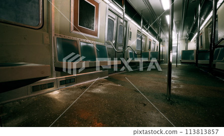 An empty subway car in the underground metro station 113813857