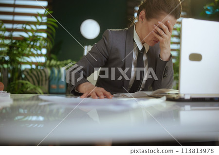 unhappy woman worker in green office throwing documents unhappy woman worker in green office throwing documents 113813978