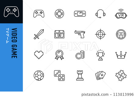 簡單的電玩遊戲線描圖標 113813996