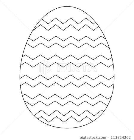 Black and white coloring page with an easter egg painted with zig-zags. Ideal for holiday activities, coloring book and kids crafts Black and white coloring page with an easter egg painted with zig-zags. Ideal for holiday activities, coloring book and kids crafts 113814262