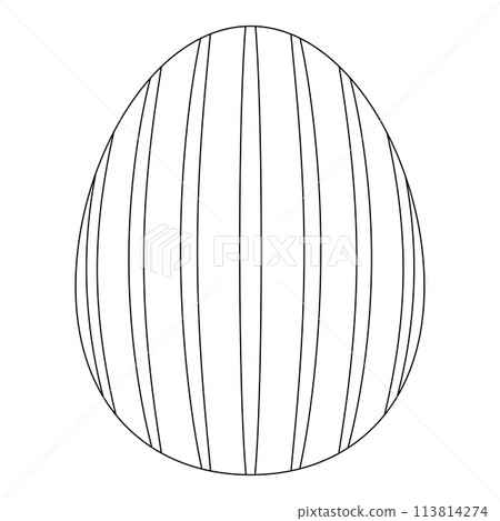 Black and white coloring page with an Easter egg painted with striped. Ideal for festive activities, coloring book and kids crafts. 113814274
