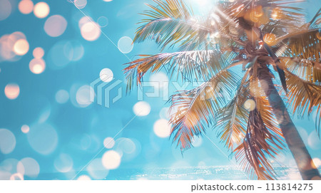 藍色的大海和棕櫚樹AI圖像 113814275