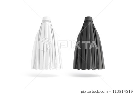 Blank black and white muslim female burqa mockup, front view Blank black and white muslim female burqa mockup, front view 113814519