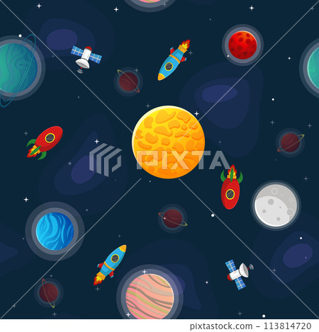Space cartoon seamless pattern.  Cute design for 113814720