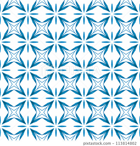 Watercolor summer ethnic border pattern. Blue 113814802