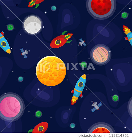 Space cartoon seamless pattern. Cute design for Space cartoon seamless pattern. Cute design for 113814861