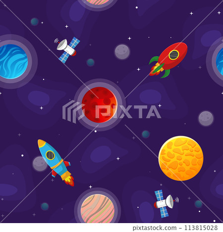 Space cartoon seamless pattern.  Cute design for 113815028