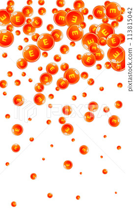 Vitamin E round capsules scattered randomly. 113815042