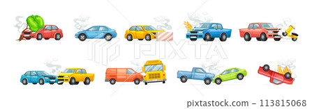 Car Crash and Accident on the Road Vector Set - Stock Illustration ...
