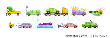 Car Crash and Accident on the Road Vector Set Car Crash and Accident on the Road Vector Set 113815074