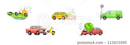 Car Crash and Accident on the Road Vector Set 113815095