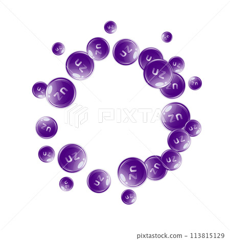 Zinc round capsules scattered randomly. Zinc round capsules scattered randomly. 113815129