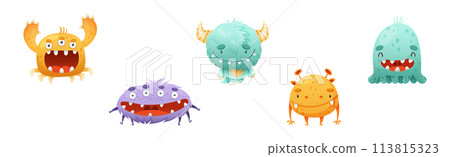 Funny Monster Character as Toothy and Hairy Mutant with Friendly Face Vector Set 113815323