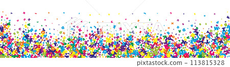 Falling letters of English language. Vivid flying words of Latin alphabet. Foreign languages study concept. Fair back to school banner on white background. 113815328