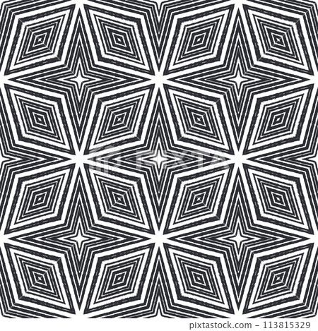 Striped hand drawn pattern. Black symmetrical 113815329