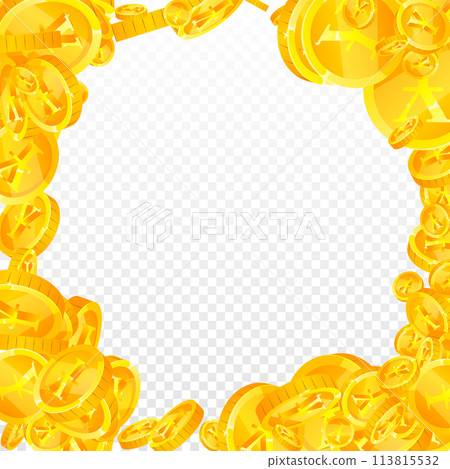 Japanese yen coins falling. Scattered gold JPY Japanese yen coins falling. Scattered gold JPY 113815532
