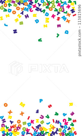 Falling letters of English language. Colorful flying words of Latin alphabet. Foreign languages study concept. Modern back to school banner on white background. Falling letters of English language. Colorful flying words of Latin alphabet. Foreign languages study concept. Modern back to school banner on white background. 113815696