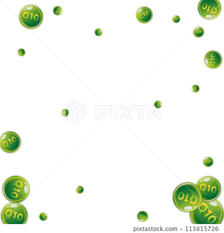 Vitamin Q10 round capsules scattered randomly. Vitamin Q10 round capsules scattered randomly. 113815726
