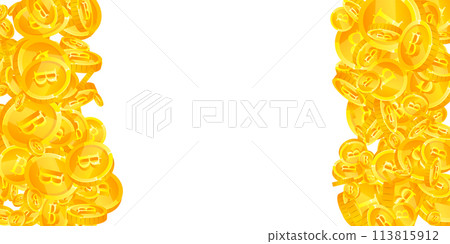 Thai baht coins falling. Gold scattered THB Thai baht coins falling. Gold scattered THB 113815912
