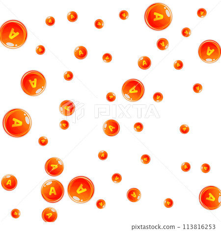 Vitamin A round capsules scattered randomly. Vitamin A round capsules scattered randomly. 113816253