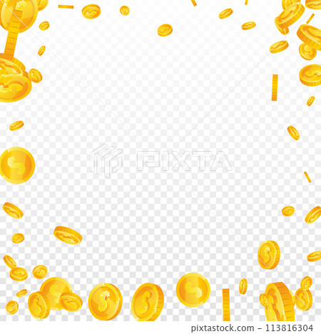 American dollar coins falling. Scattered gold USD 113816304