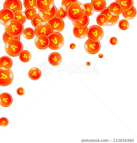 Vitamin A round capsules scattered randomly. Vitamin A round capsules scattered randomly. 113816360