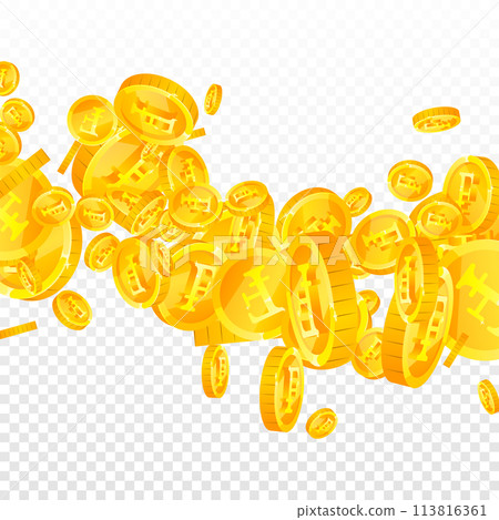 Swiss franc coins falling. Gold scattered CHF 113816361