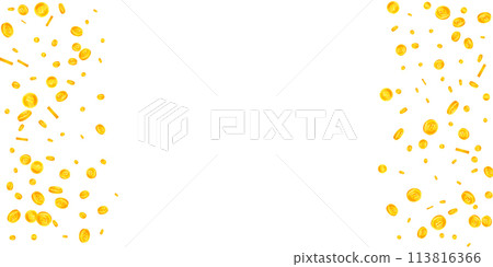 Thai baht coins falling. Gold scattered THB Thai baht coins falling. Gold scattered THB 113816366