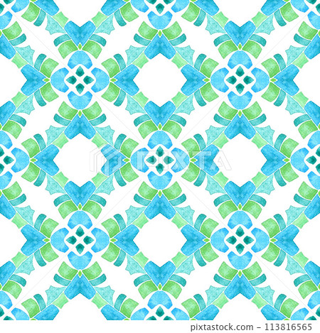 Ikat repeating swimwear design. Green surprising 113816565